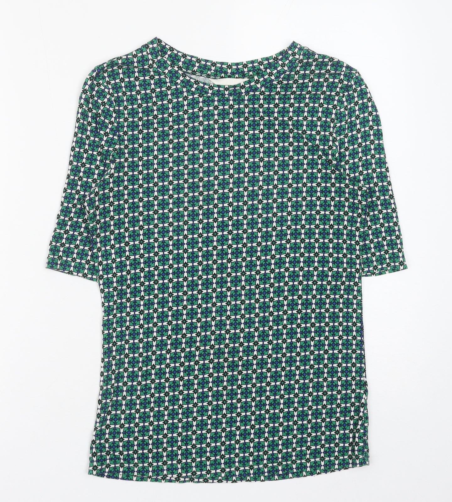 H&M Womens Green Geometric Viscose Basic Blouse Size S Round Neck