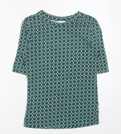 H&M Womens Green Geometric Viscose Basic Blouse Size S Round Neck