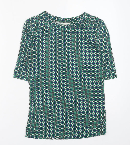 H&M Womens Green Geometric Viscose Basic Blouse Size S Round Neck