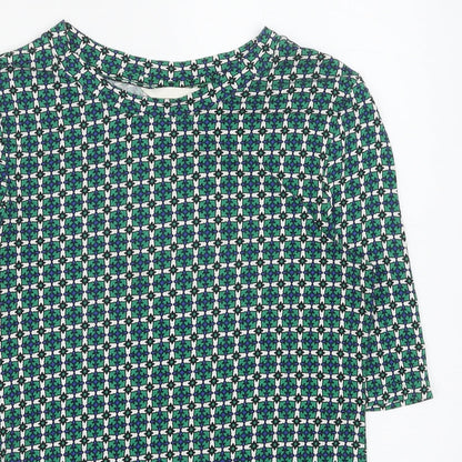 H&M Womens Green Geometric Viscose Basic Blouse Size S Round Neck