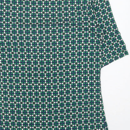 H&M Womens Green Geometric Viscose Basic Blouse Size S Round Neck
