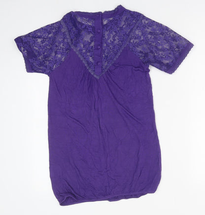 Star Couture Womens Purple Floral Polyester Basic Blouse Size 12 Round Neck