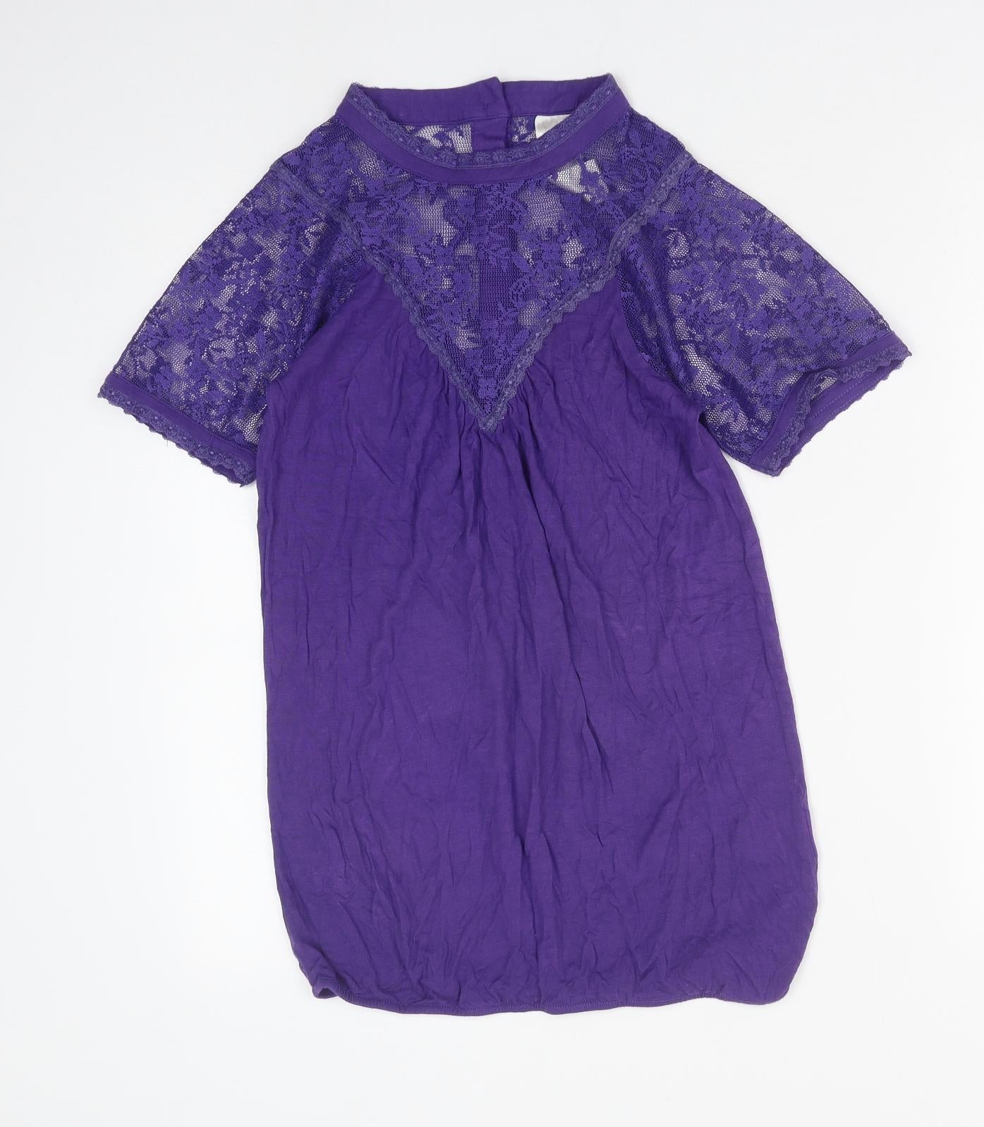 Star Couture Womens Purple Floral Polyester Basic Blouse Size 12 Round Neck