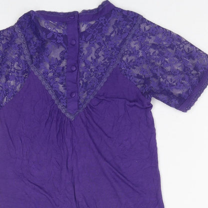 Star Couture Womens Purple Floral Polyester Basic Blouse Size 12 Round Neck