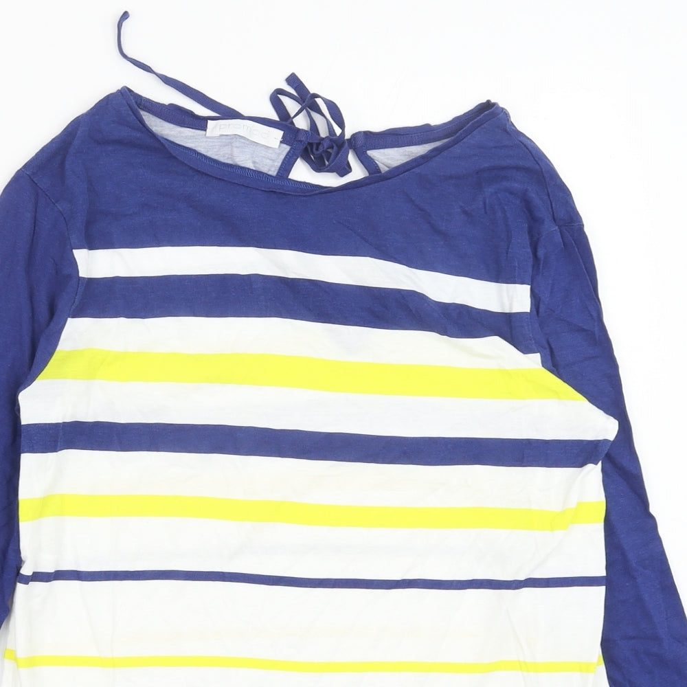 PREWOR Womens Multicoloured Striped Polyester Basic Tank Size M Boat Neck