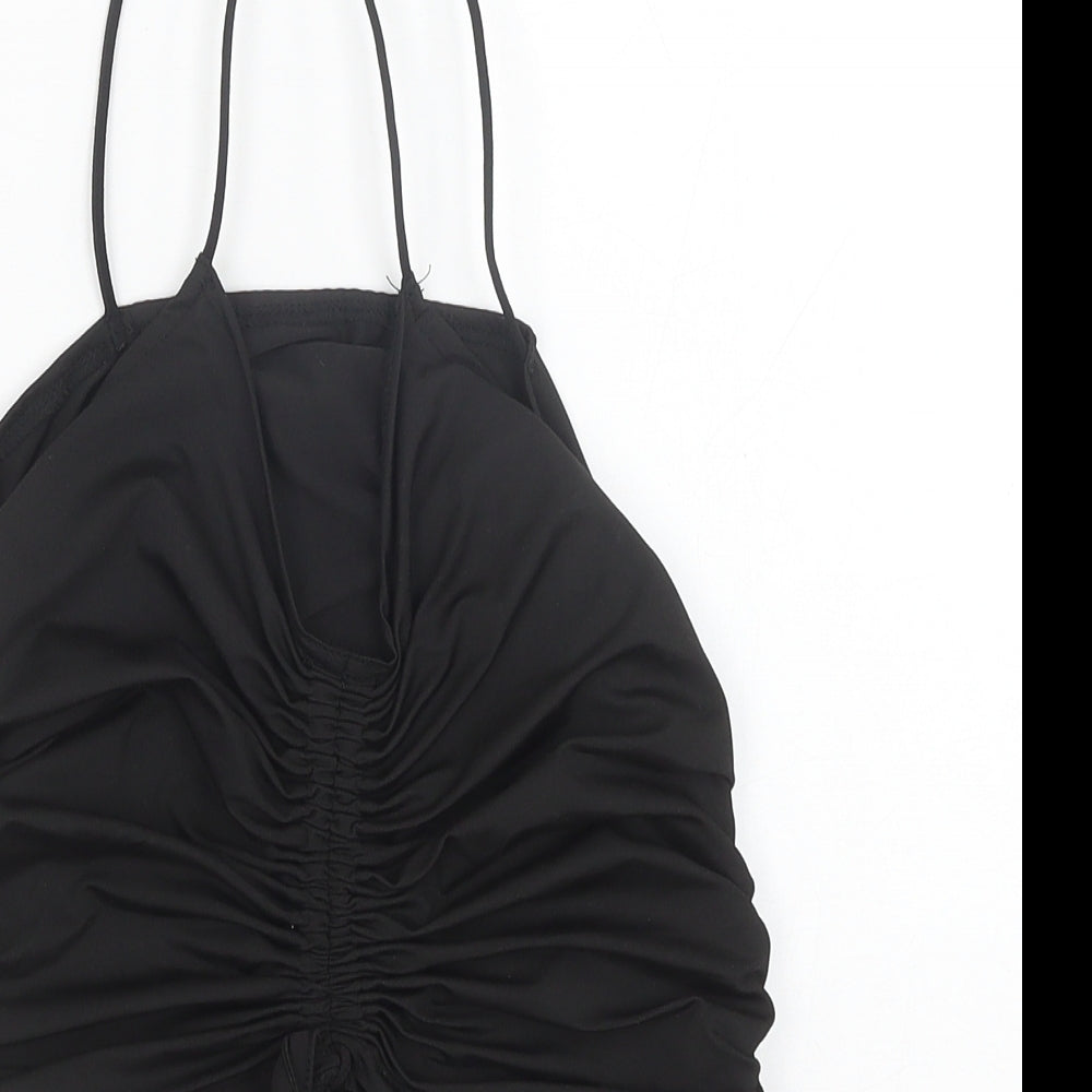 SheIn Womens Black Polyester Basic Tank Size M V-Neck - Ruched