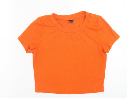 SheIn Womens Orange Polyester Basic T-Shirt Size M Crew Neck