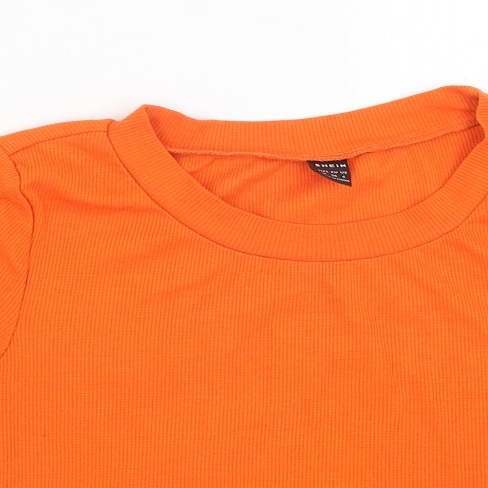 SheIn Womens Orange Polyester Basic T-Shirt Size M Crew Neck