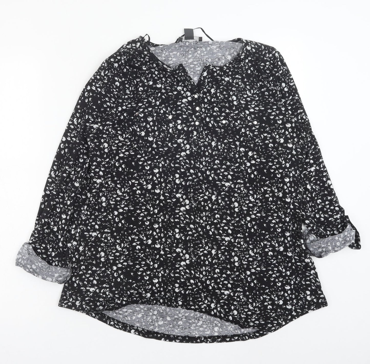 Primark Womens Black Geometric Polyester Basic Blouse Size M V-Neck