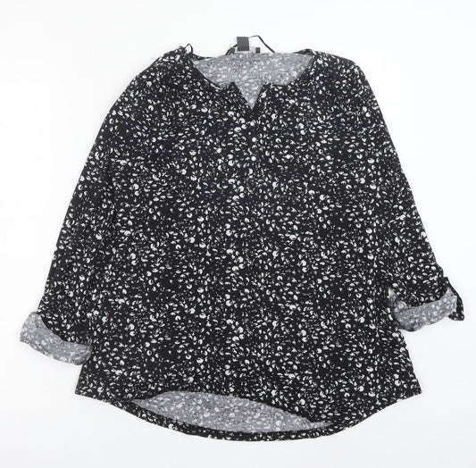 Primark Womens Black Geometric Polyester Basic Blouse Size M V-Neck