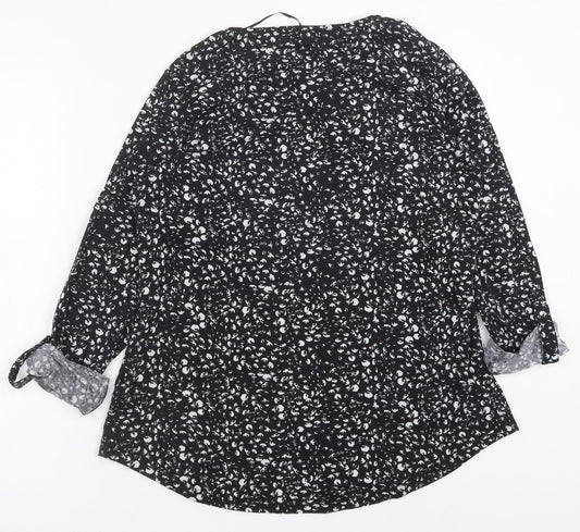 Primark Womens Black Geometric Polyester Basic Blouse Size M V-Neck