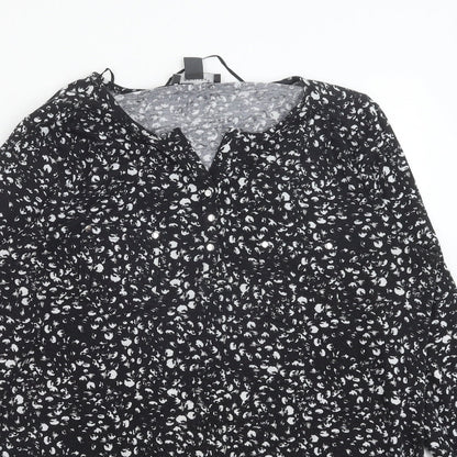 Primark Womens Black Geometric Polyester Basic Blouse Size M V-Neck