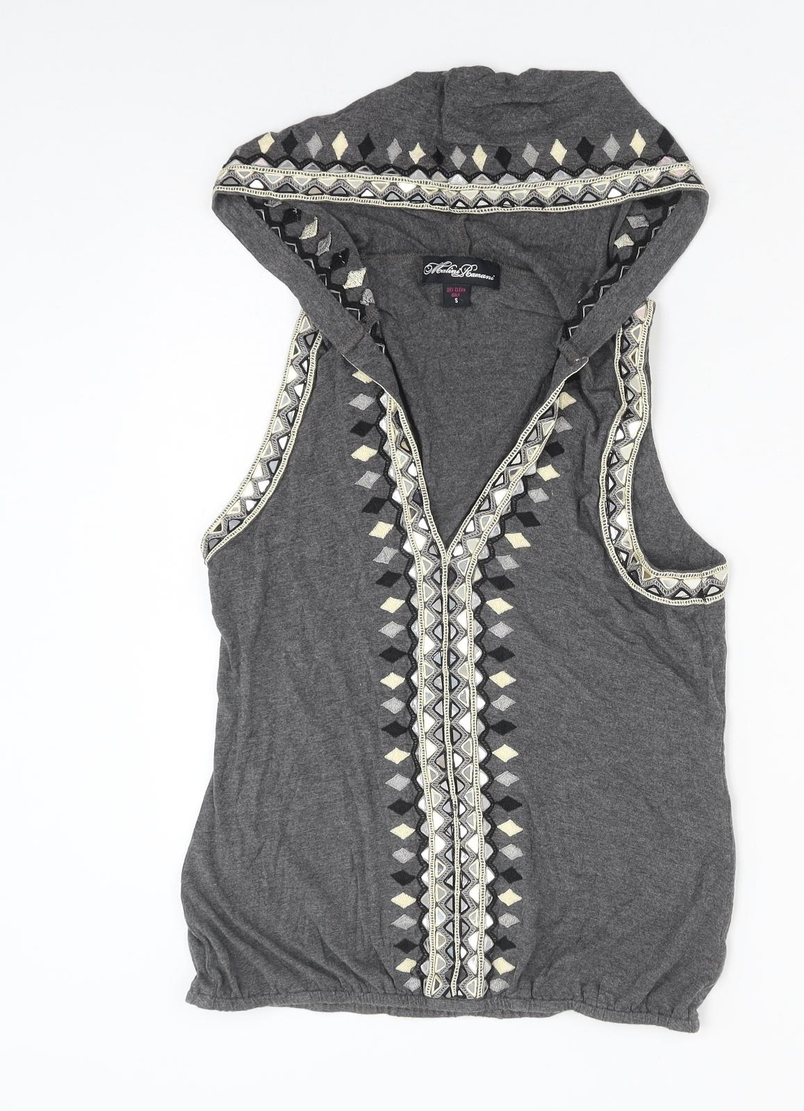 Front view of Malini Ramani women’s grey polyester basic blouse, size S, round neck