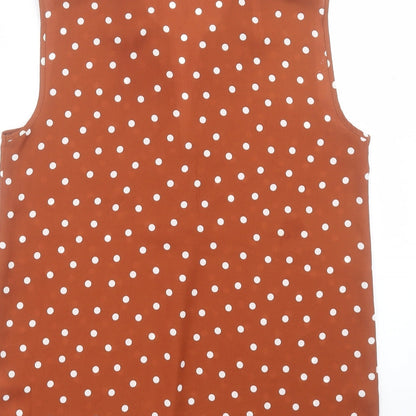 Primark Womens Brown Polka Dot Polyester Basic Blouse Size 8 V-Neck