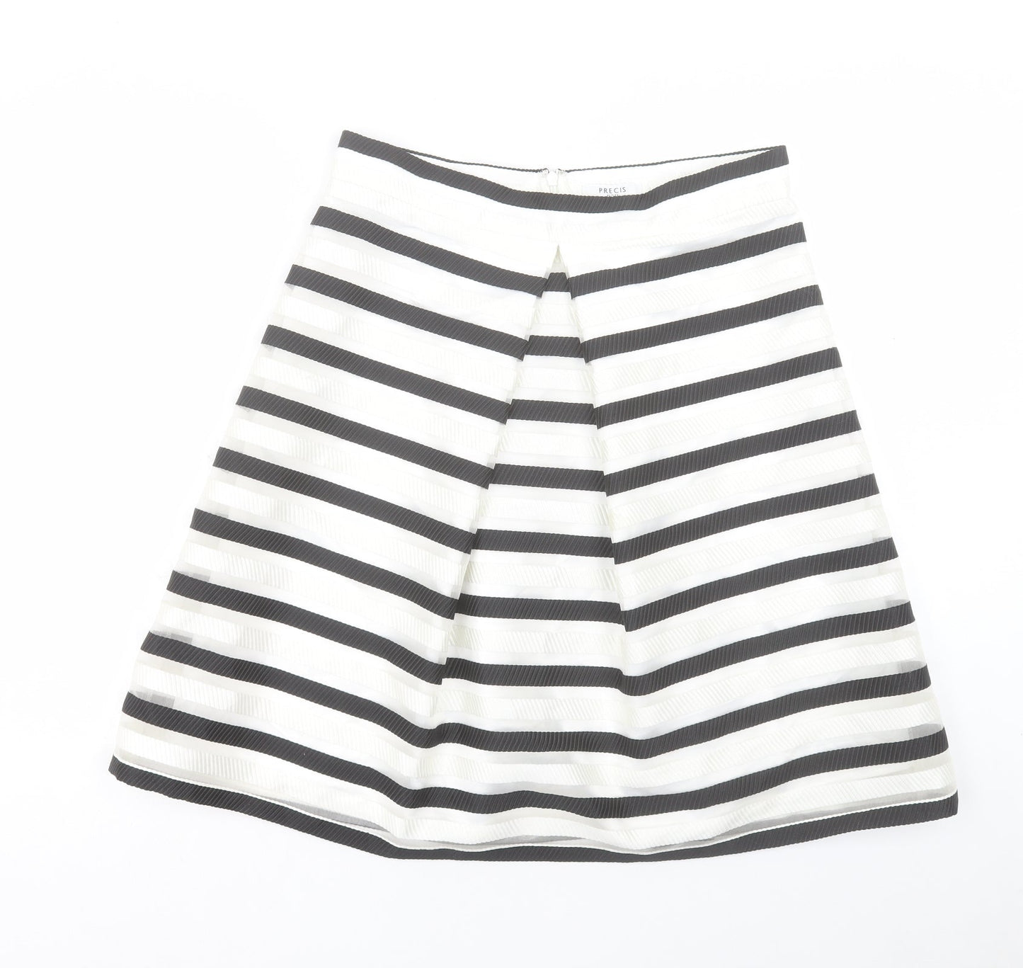 Precis Womens White Striped Polyester A-Line Skirt Size 14 Zip