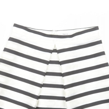 Precis Womens White Striped Polyester A-Line Skirt Size 14 Zip