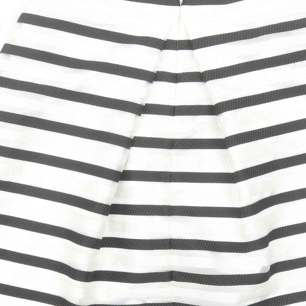 Precis Womens White Striped Polyester A-Line Skirt Size 14 Zip