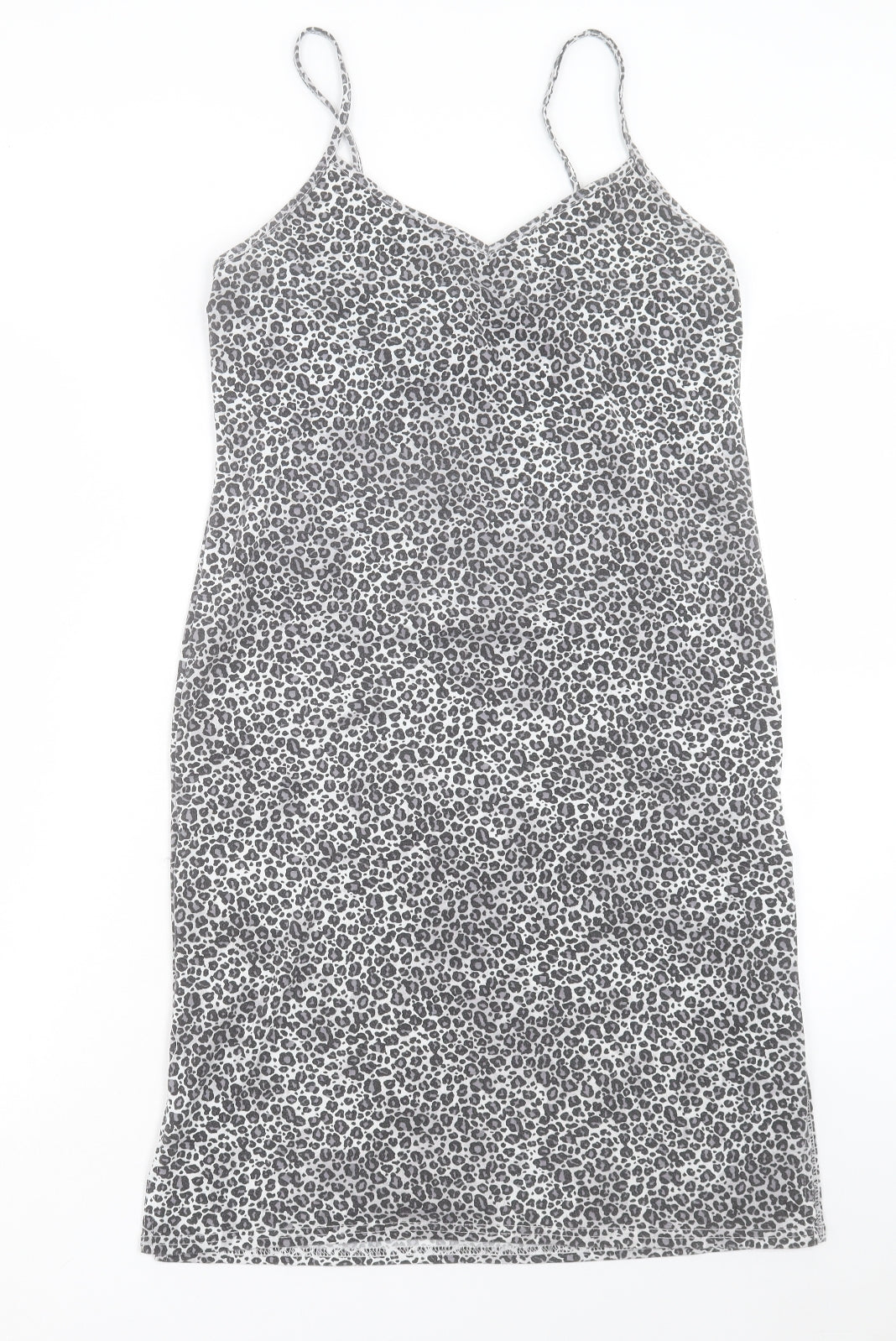 PRETTYLITTLETHING Womens Grey Animal Print Polyester Tank Dress Size 14 V-Neck Pullover