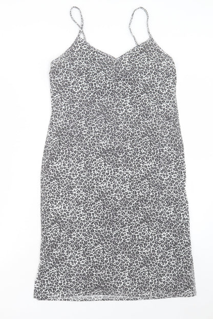 PRETTYLITTLETHING Womens Grey Animal Print Polyester Tank Dress Size 14 V-Neck Pullover
