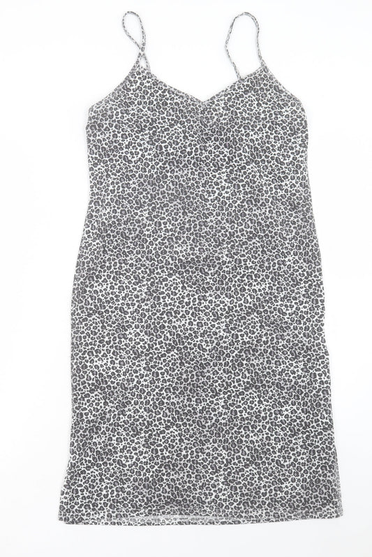 PRETTYLITTLETHING Womens Grey Animal Print Polyester Tank Dress Size 14 V-Neck Pullover