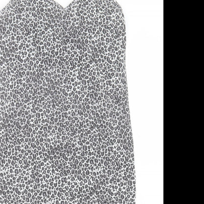 PRETTYLITTLETHING Womens Grey Animal Print Polyester Tank Dress Size 14 V-Neck Pullover