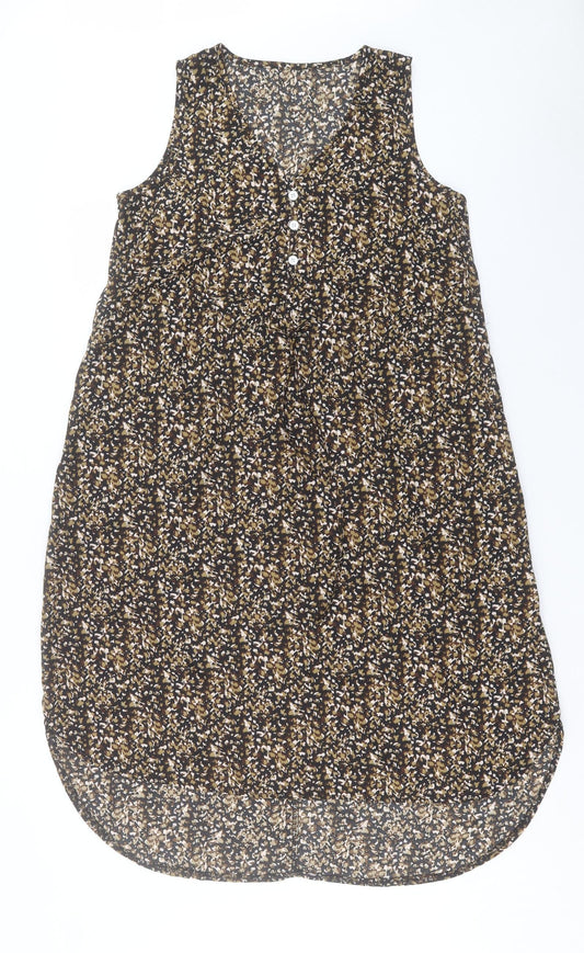 SheIn Womens Brown Geometric Polyester Tank Dress Size M V-Neck Button
