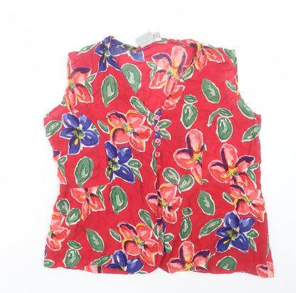 Another Women Womens Red Floral Viscose Basic Blouse Size 12 V-Neck