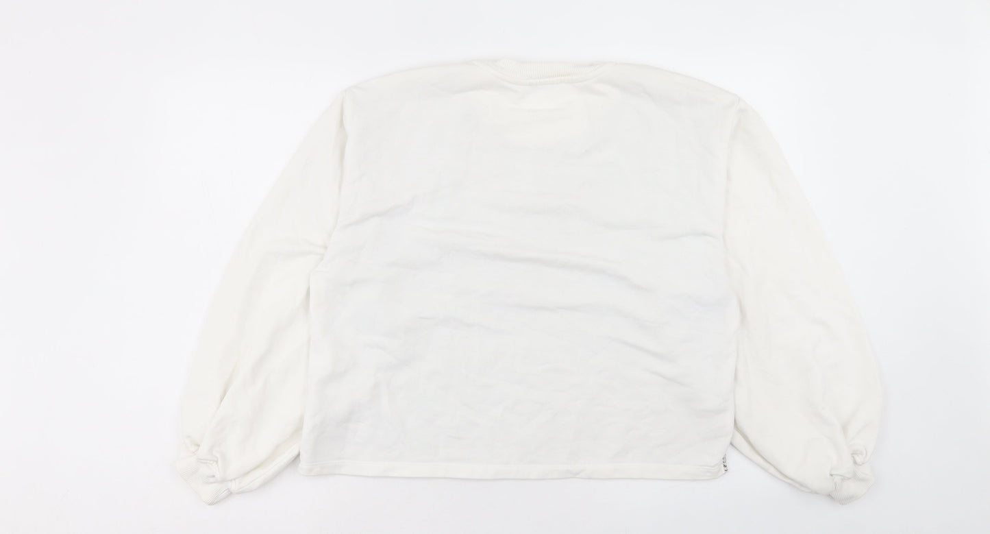 Zara Womens White Plaid Cotton Pullover Sweatshirt Size L Pullover