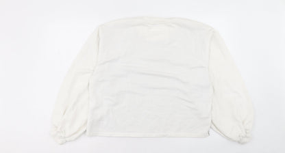 Zara Womens White Plaid Cotton Pullover Sweatshirt Size L Pullover