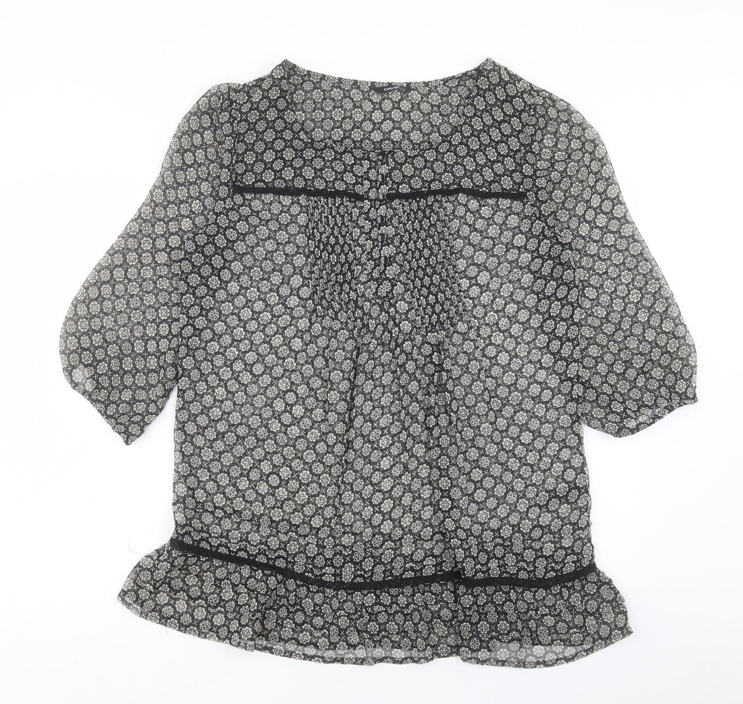 George Womens Black Geometric Polyester Shift Size 12 Round Neck Button