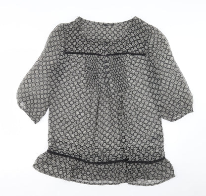 George Womens Black Geometric Polyester Shift Size 12 Round Neck Button