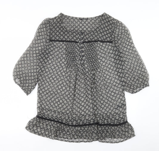 George Womens Black Geometric Polyester Shift Size 12 Round Neck Button