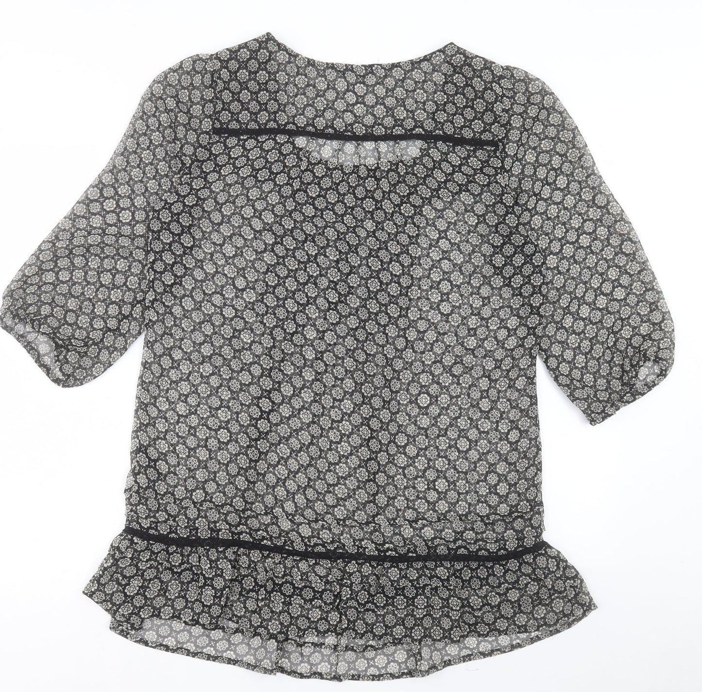 George Womens Black Geometric Polyester Shift Size 12 Round Neck Button