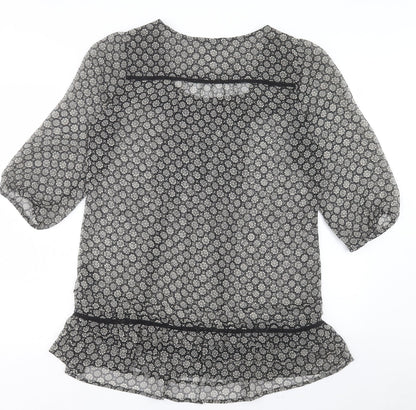 George Womens Black Geometric Polyester Shift Size 12 Round Neck Button