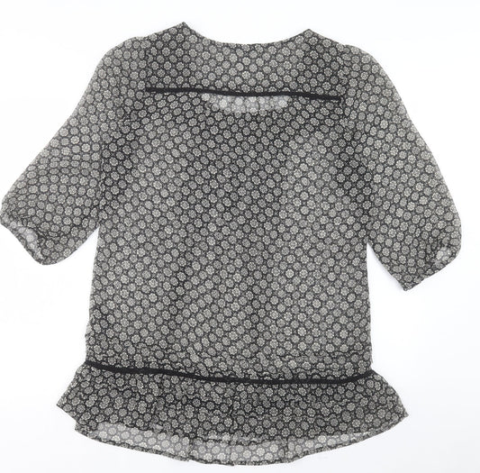 George Womens Black Geometric Polyester Shift Size 12 Round Neck Button