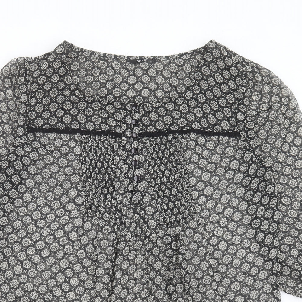 George Womens Black Geometric Polyester Shift Size 12 Round Neck Button