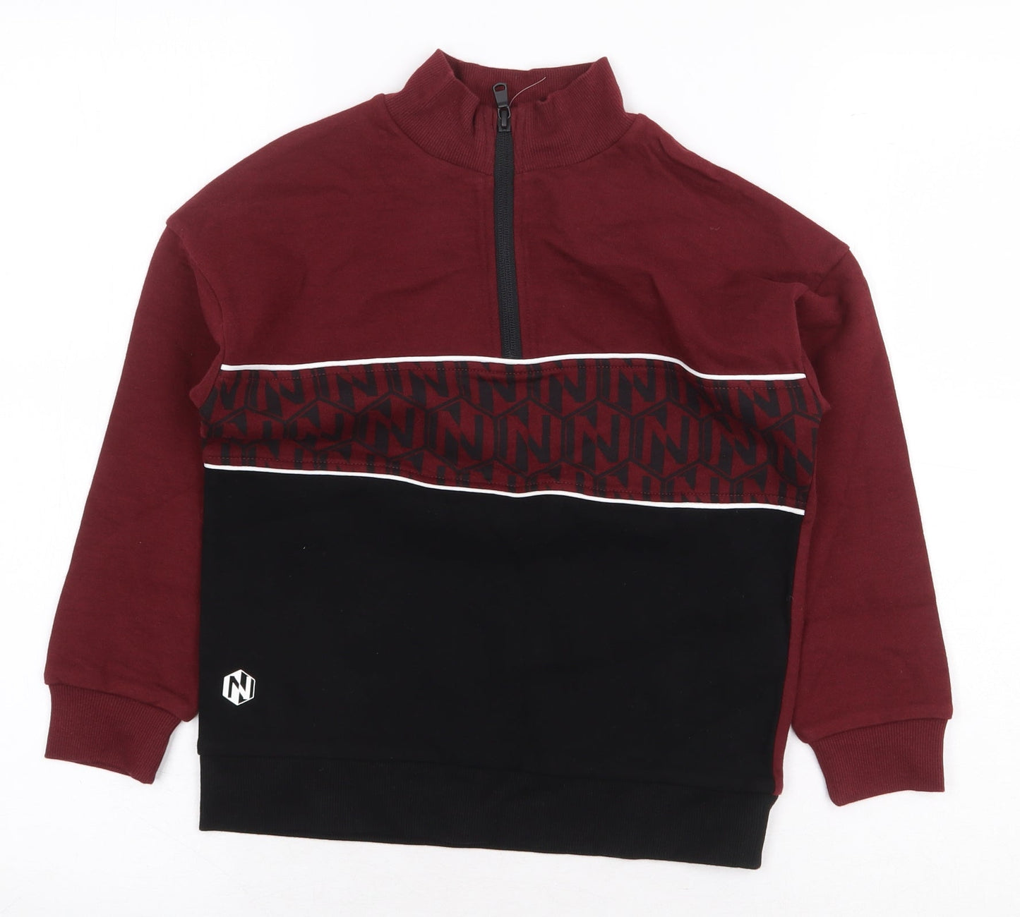 Preworn Boys Red Geometric Cotton Pullover Sweatshirt Size 6 Years Zip