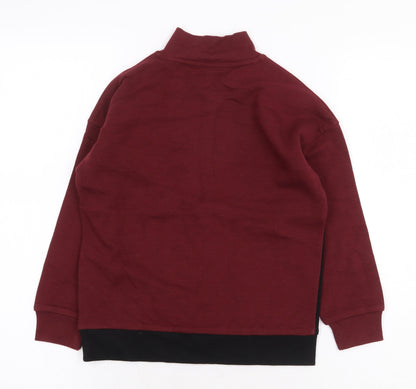 Preworn Boys Red Geometric Cotton Pullover Sweatshirt Size 6 Years Zip
