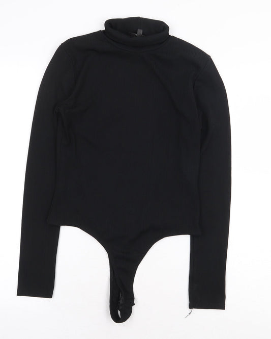 Missguided Womens Black Polyester Bodysuit One-Piece Size 10 Snap