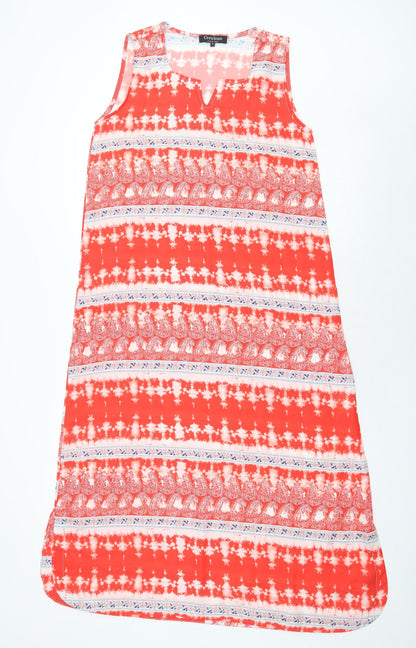 Cerulean Collection Womens Red Geometric Polyester Maxi Size S V-Neck Pullover