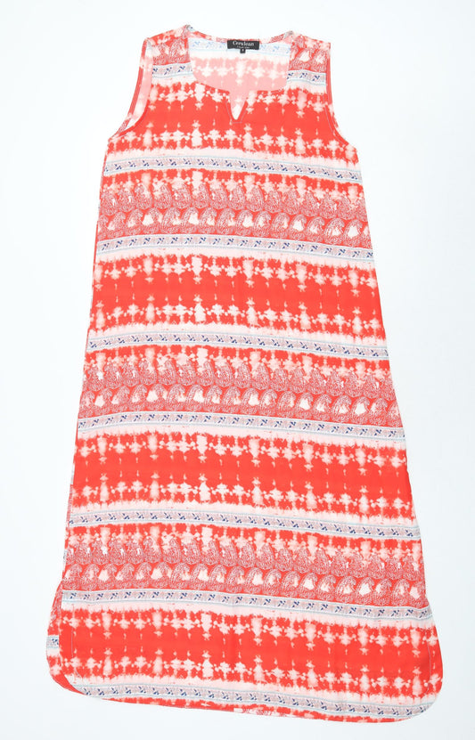 Cerulean Collection Womens Red Geometric Polyester Maxi Size S V-Neck Pullover