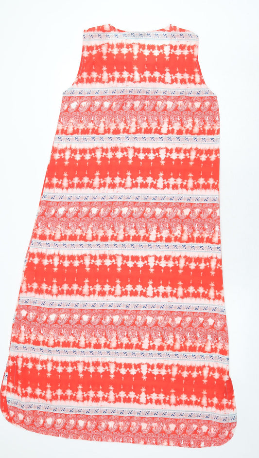 Cerulean Collection Womens Red Geometric Polyester Maxi Size S V-Neck Pullover