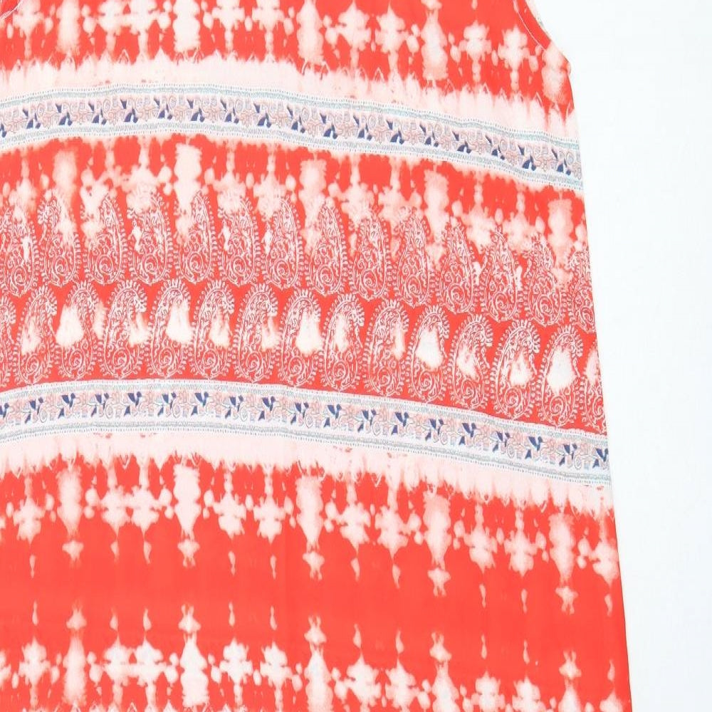 Cerulean Collection Womens Red Geometric Polyester Maxi Size S V-Neck Pullover