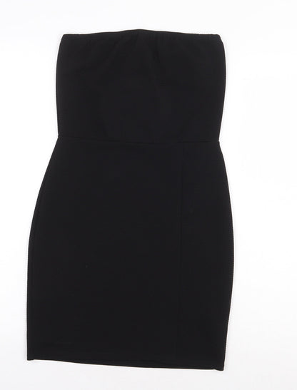 PRETTYLITTLETHING Womens Black Polyurethane Pencil Dress Size 10 Off the Shoulder Pullover