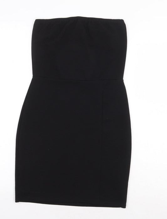 PRETTYLITTLETHING Womens Black Polyurethane Pencil Dress Size 10 Off the Shoulder Pullover