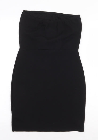PRETTYLITTLETHING Womens Black Polyurethane Pencil Dress Size 10 Off the Shoulder Pullover