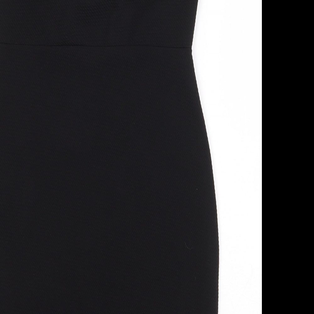 PRETTYLITTLETHING Womens Black Polyurethane Pencil Dress Size 10 Off the Shoulder Pullover