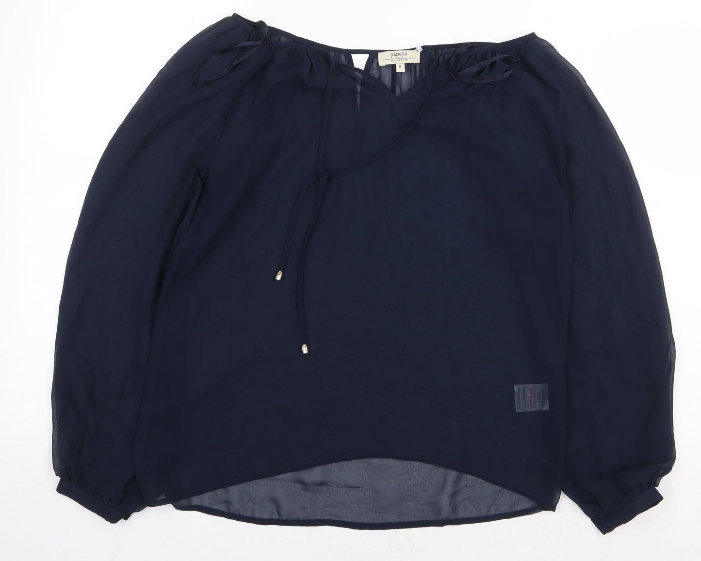 Papaya Womens Blue Polyester Basic Blouse Size 8 Boat Neck