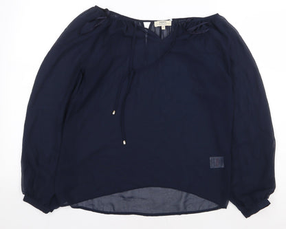 Papaya Womens Blue Polyester Basic Blouse Size 8 Boat Neck