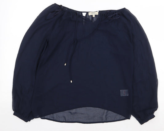 Papaya Womens Blue Polyester Basic Blouse Size 8 Boat Neck